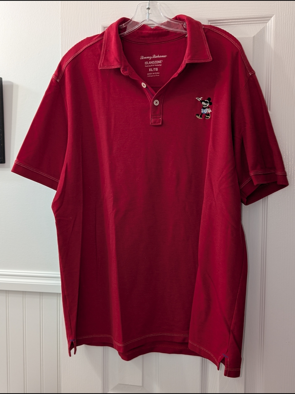 Tommy Bahama Men's Red Polo Shirt with Mickey Embroidery